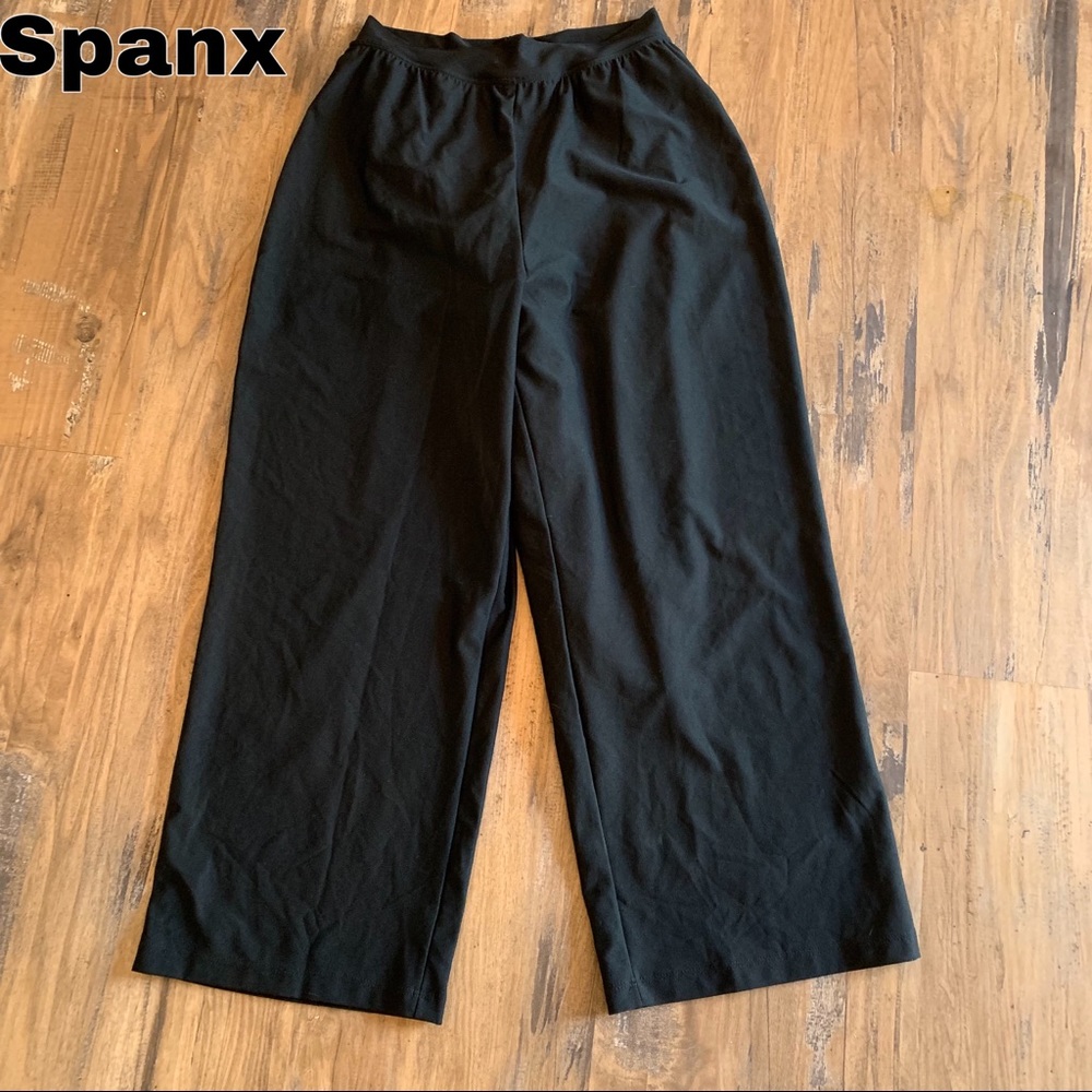 Spanx Black Stretch Cropped Wide Leg Pull On Pants Womens M medium